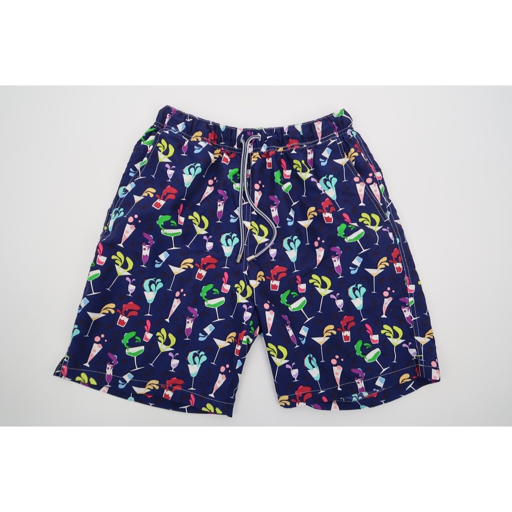 Peter Millar Mens Small Blue Cocktail Drinks Alcohol Swim Trunks Shorts